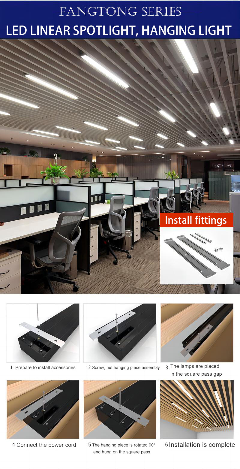 Ceiling Light Bar Gym Rectangle Creative Modern Fangtong Office Lighting Hanging Light 40W 80W with CE ROHS