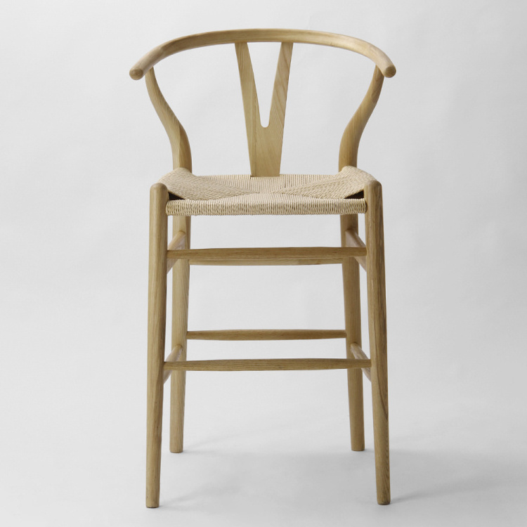 6035J    Natural Wood Hans Wagner Chair with Paper Cord Rope Seat Wishbone Bar Stool