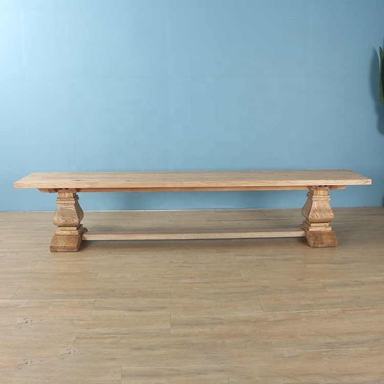 Long Rustic pedestal leg reclaimed elm wood bench to match dining table