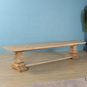 Long Rustic pedestal leg reclaimed elm wood bench to match dining table