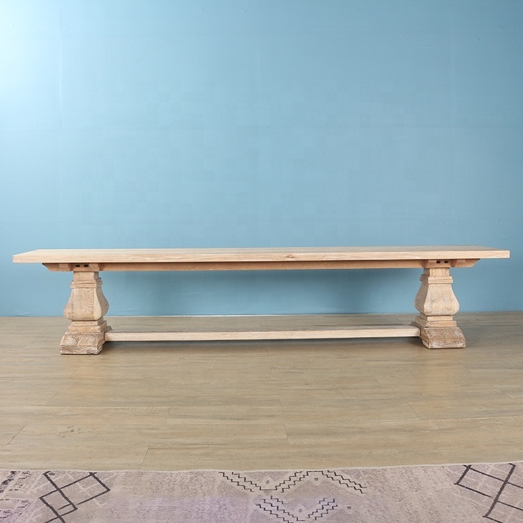 Long Rustic pedestal leg reclaimed elm wood bench to match dining table