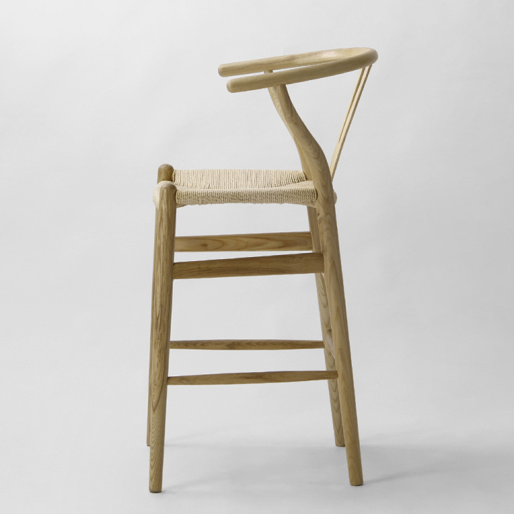 6035J    Natural Wood Hans Wagner Chair with Paper Cord Rope Seat Wishbone Bar Stool