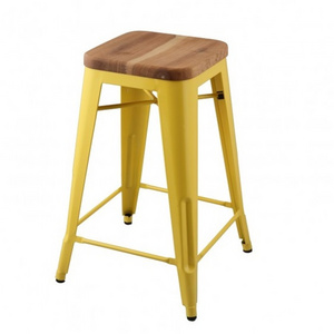 MCH-1505 Yellow Wood Stool 65cm Height Metal French Bistro Chairs