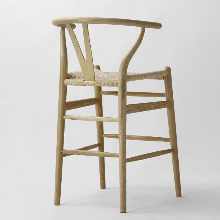 6035J    Natural Wood Hans Wagner Chair with Paper Cord Rope Seat Wishbone Bar Stool