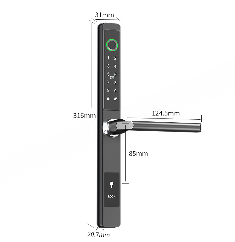 Factory Direct Sale Tuya Smart Door Lock For Sliding Door Aluminum Smart Fingerprint Handle Lock