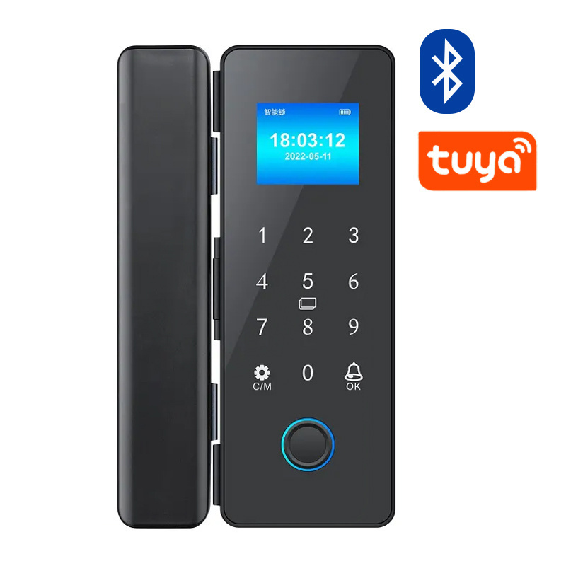 Automatic Biometric Tuya Fingerprint Lock With Card Passcode Key Unlock Frame Frameless Sliding Glass Door Lock