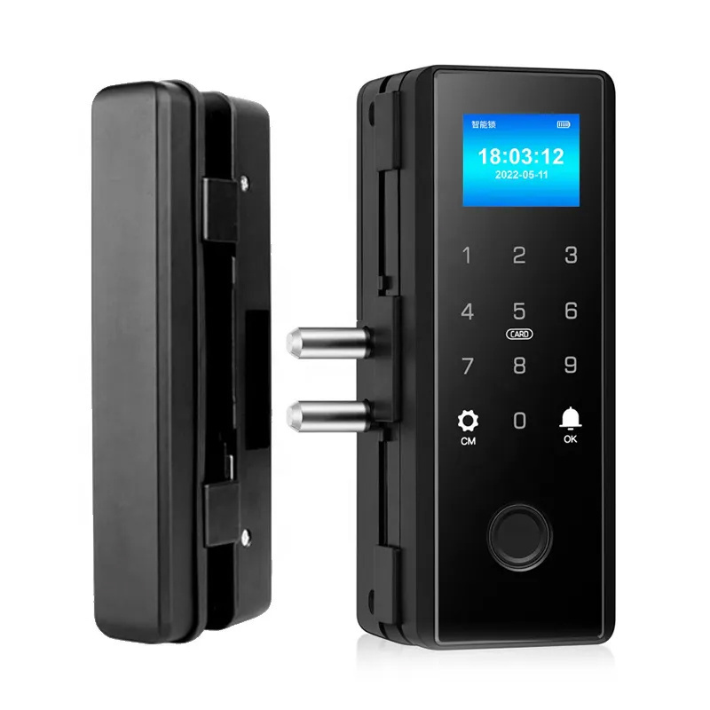 Automatic Biometric Tuya Fingerprint Lock With Card Passcode Key Unlock Frame Frameless Sliding Glass Door Lock