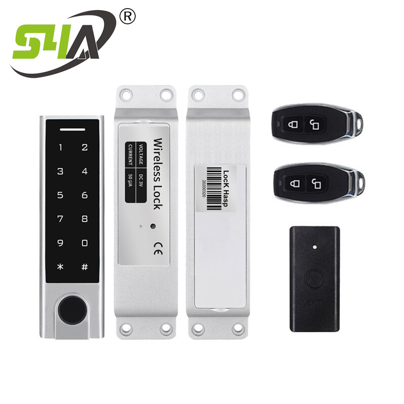 Fingerprint access control keypad rfid reader wireless door lock with remote control and wireless exit button 1000 Users