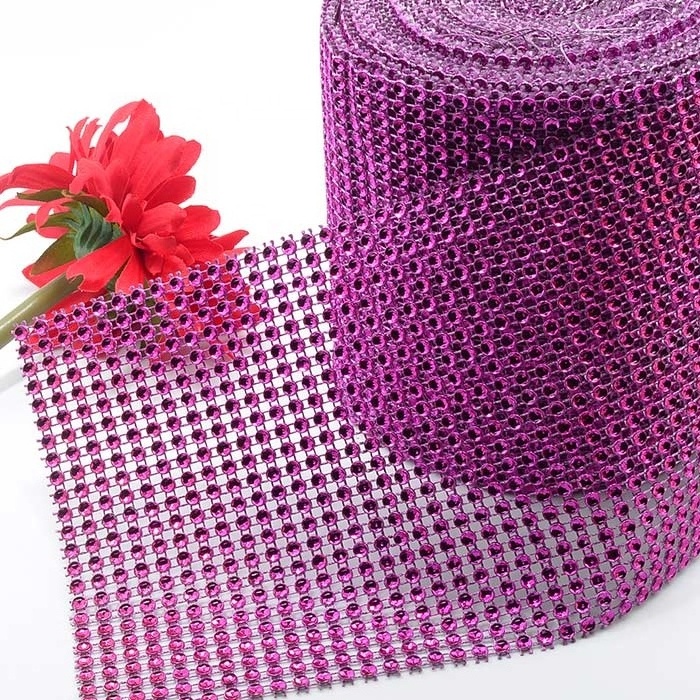 Flower Diamond Rhinestone Bling Ribbon Roll Mesh Rhinestone Ribbon Wrap for Wedding, Party, and Events Decoration