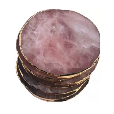 Manufacture Quartz Coaster Slice Rose Gemstone Agate Tea Coaster for Export at Wholesale Price from Indian Supplier