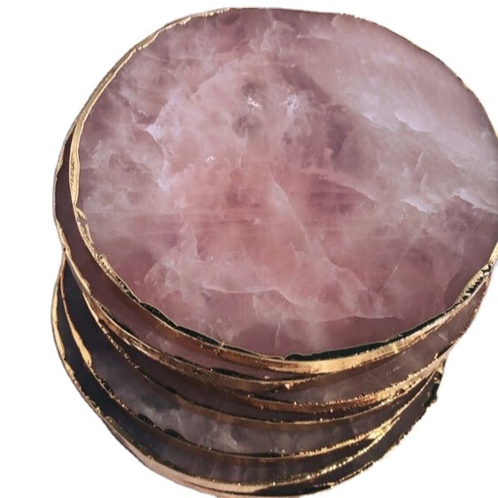 Manufacture Quartz Coaster Slice Rose Gemstone Agate Tea Coaster for Export at Wholesale Price from Indian Supplier