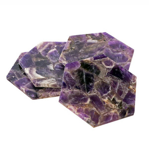 Best Quality Amethyst Hexagon Shape Agate Coaster with Gold Trim for Mug and Tea Cup for Export at Wholesale Price