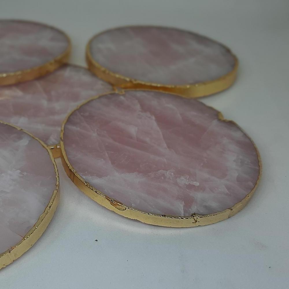 Manufacture Quartz Coaster Slice Rose Gemstone Agate Tea Coaster for Export at Wholesale Price from Indian Supplier