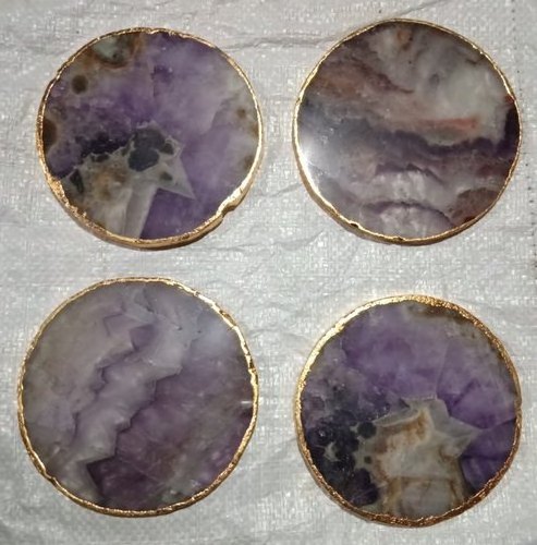 Best Quality Amethyst Hexagon Shape Agate Coaster with Gold Trim for Mug and Tea Cup for Export at Wholesale Price