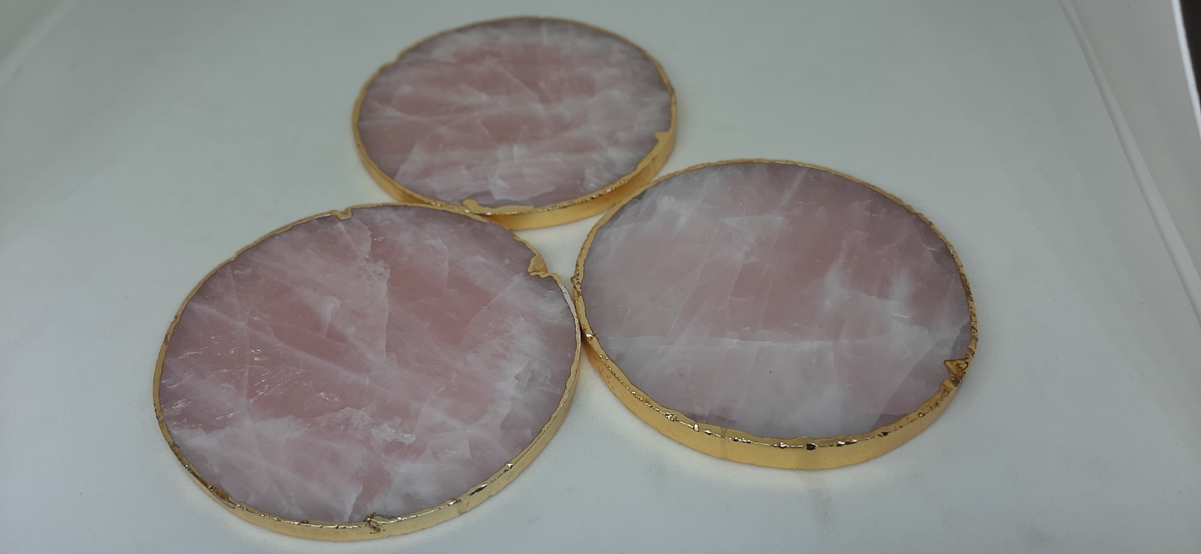 Manufacture Quartz Coaster Slice Rose Gemstone Agate Tea Coaster for Export at Wholesale Price from Indian Supplier