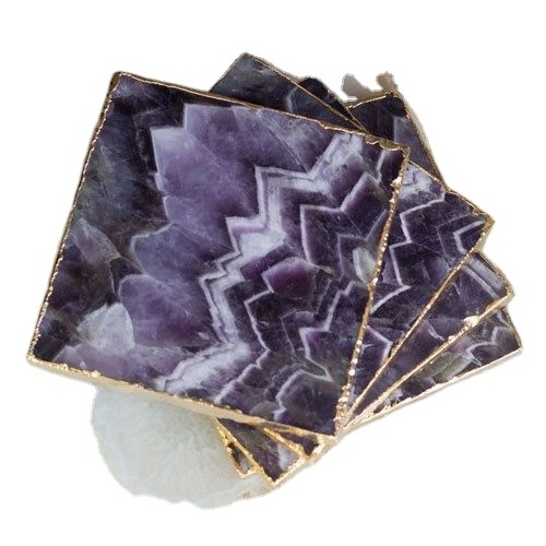 Super Selling Amethyst Coaster Trim with Gold Crystal Agate Printing Coaster for Tea Cup from Indian Supplier