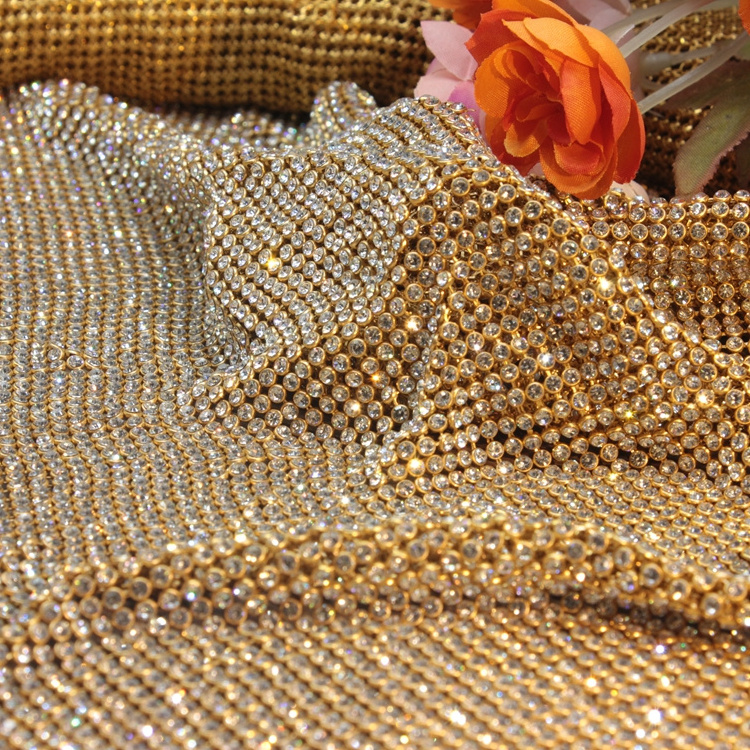 Clothing decoration high quality 120*45cm no glue aluminum setting glass crystal rhinestone mesh net rhinestone sheet