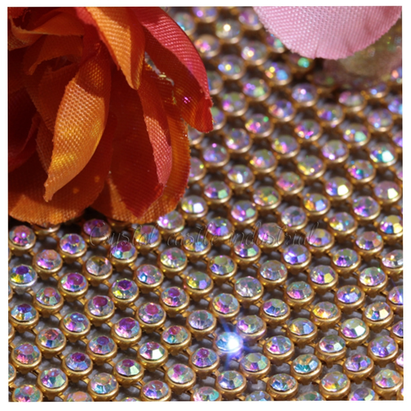 Clothing decoration high quality 120*45cm no glue aluminum setting glass crystal rhinestone mesh net rhinestone sheet