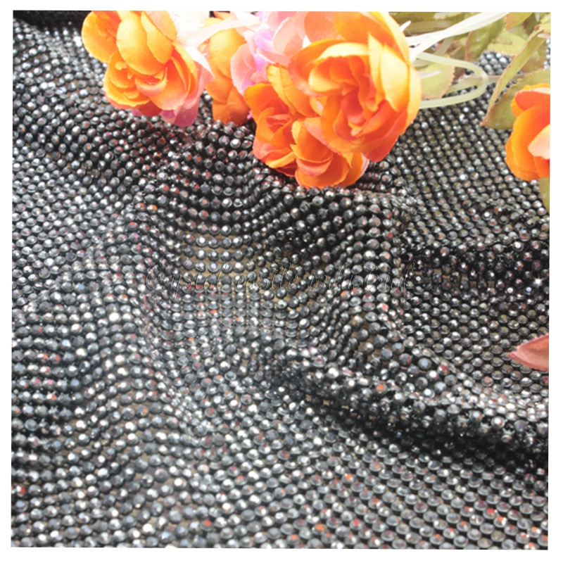 Clothing decoration high quality 120*45cm no glue aluminum setting glass crystal rhinestone mesh net rhinestone sheet