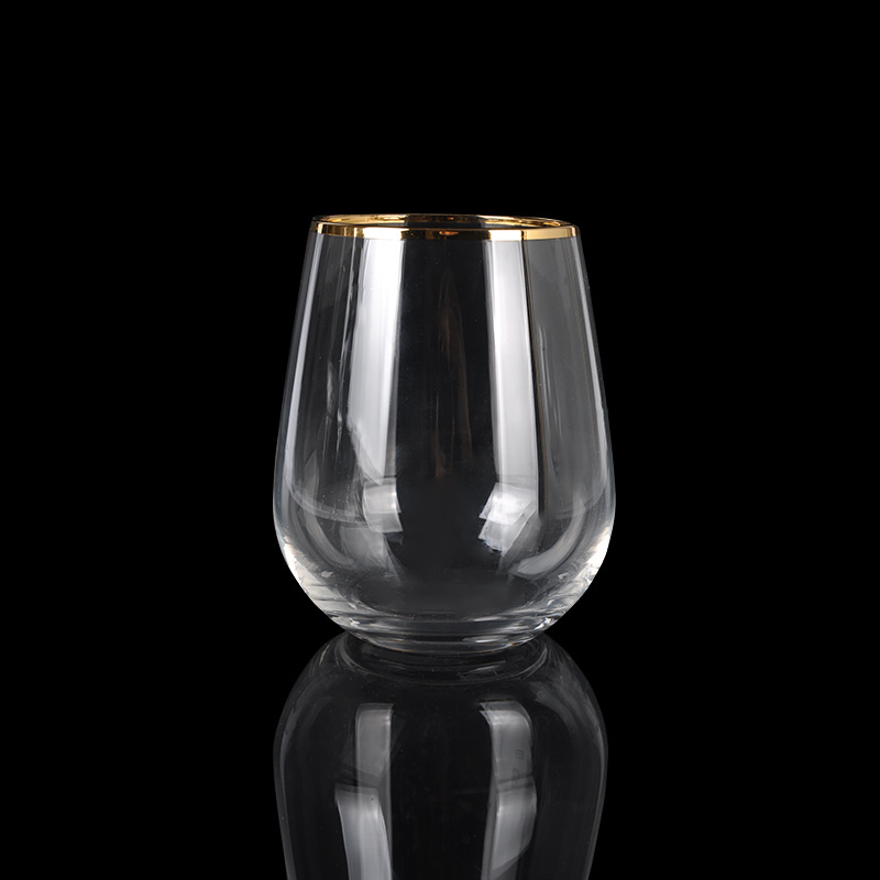 Custom Logo Stemless Wine Glasses With Logo Manufacturers 18K Gold Hands Made Cut Crystal Italian Wine Glasses