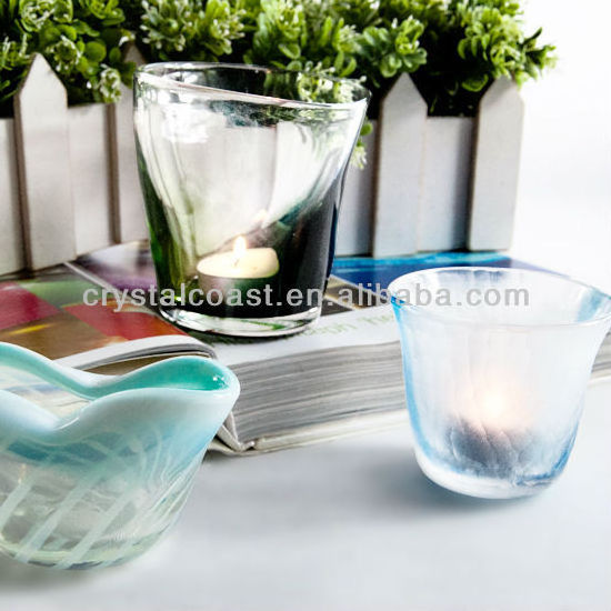 Hand blown bubbled personalized decal tempered plain glass candle holder