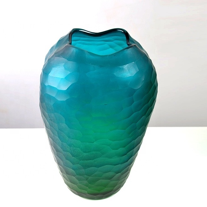 Large modern blown unique shape mosaic glass flower vase for wedding decor