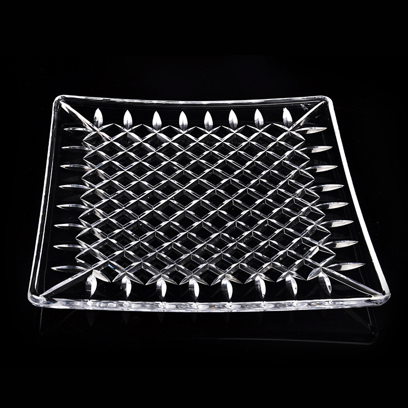 2023 Stock Wholesale Glass Dinner Dish Fruit Snacks Serving Plate Square Long Glass Charger Plates for Wedding