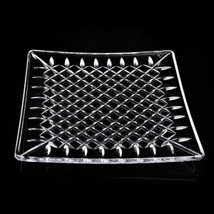 2023 Stock Wholesale Glass Dinner Dish Fruit Snacks Serving Plate Square Long Glass Charger Plates for Wedding