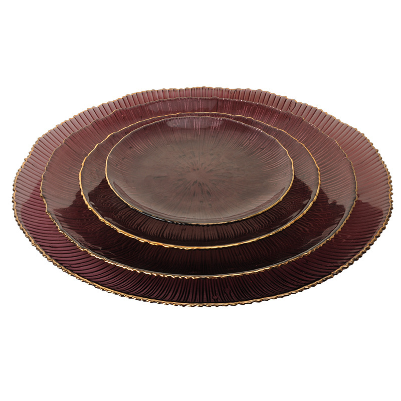 Chinese Manufacture 8 Inch Dessert Plate Gold Rimmed Salad Glass Plate Glass Charger Plates Clear Serving Trays