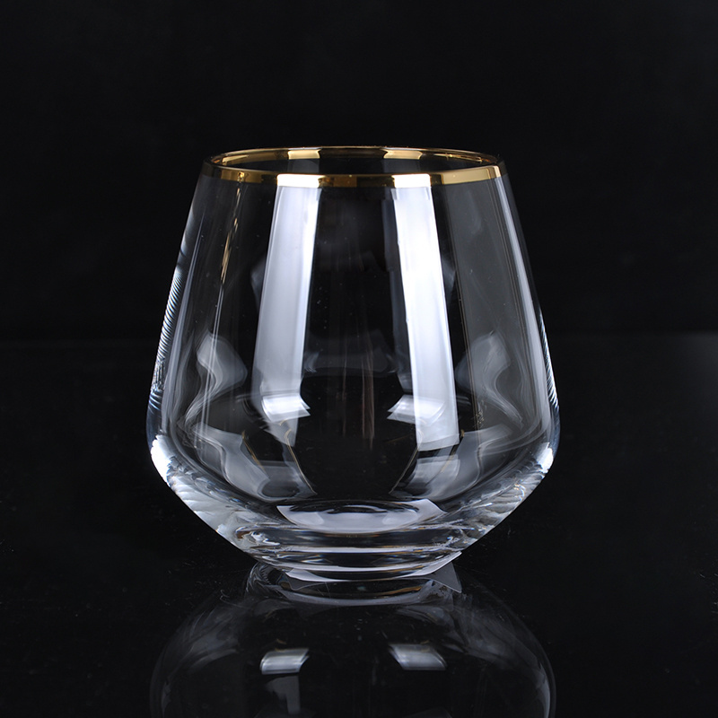 Custom Logo Stemless Wine Glasses With Logo Manufacturers 18K Gold Hands Made Cut Crystal Italian Wine Glasses