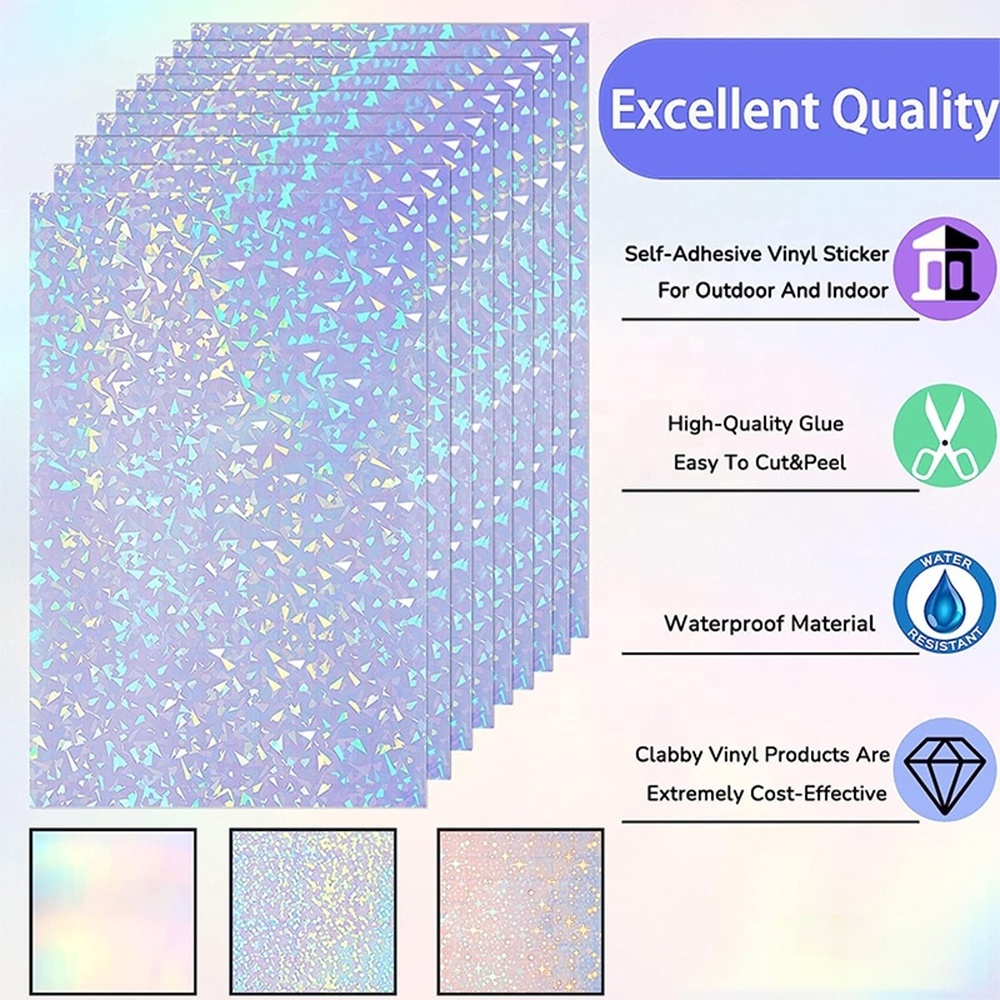 Popular A4 Pp Matte For Outdoors Glitter Hologram Die Cut Stickers Clear Waterproof Roll Vinyl Sticker Paper With Blue Backing