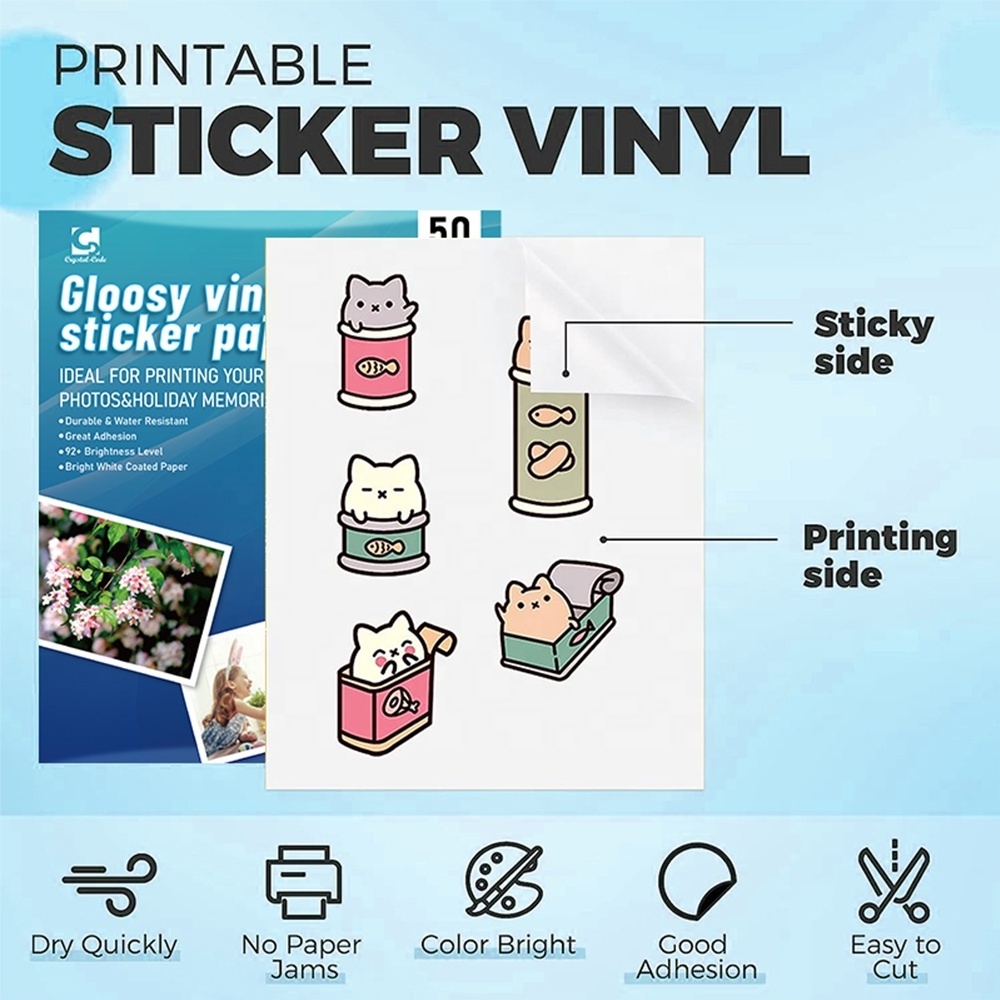 Custom Waterproof Wholesale Glossy White 8.5X11 A4 Size Transfer Film Printable Laser Vinyl Sticker Paper Gloss Thick