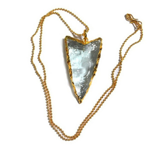 Get Online Aquamarine Glass Arrowheads Necklace : Aquamarine Glass Arrowheads Necklace For Sale