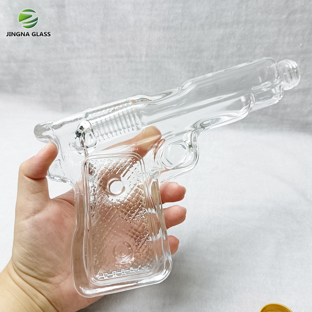 Gun Shaped Glass Bottles 220ml Unique Gun Shaped Empty Tequila Brandy Alcohol Vodka Whiskey Glass Bottle for Liquor Package Gift