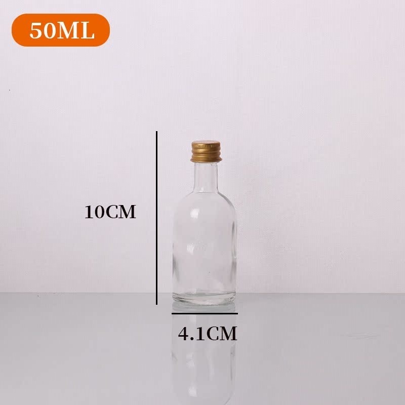 50ml  small mini capacity round square reusable glass liquor wine spirits bottle for vodka gin whisky tequila brandy