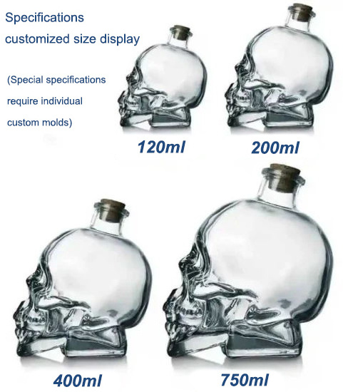 wholesale recyclable patron bottles Custom unique shaped skulls vodka 50cl 750ml liquor bottles 500ml glass bottle