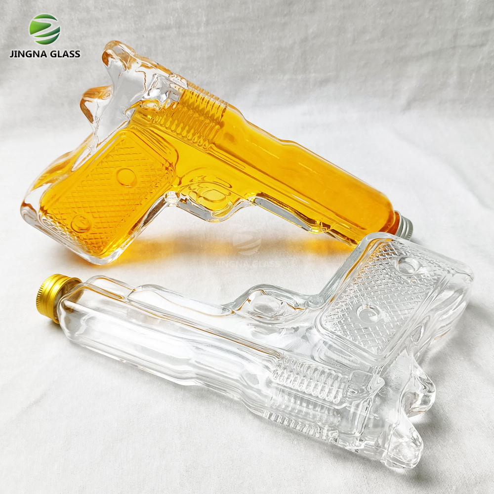 Gun Shaped Glass Bottles 220ml Unique Gun Shaped Empty Tequila Brandy Alcohol Vodka Whiskey Glass Bottle for Liquor Package Gift