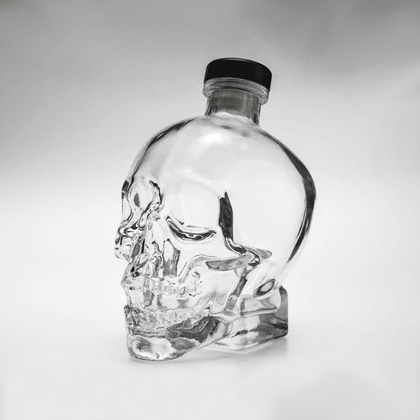 wholesale recyclable patron bottles Custom unique shaped skulls vodka 50cl 750ml liquor bottles 500ml glass bottle