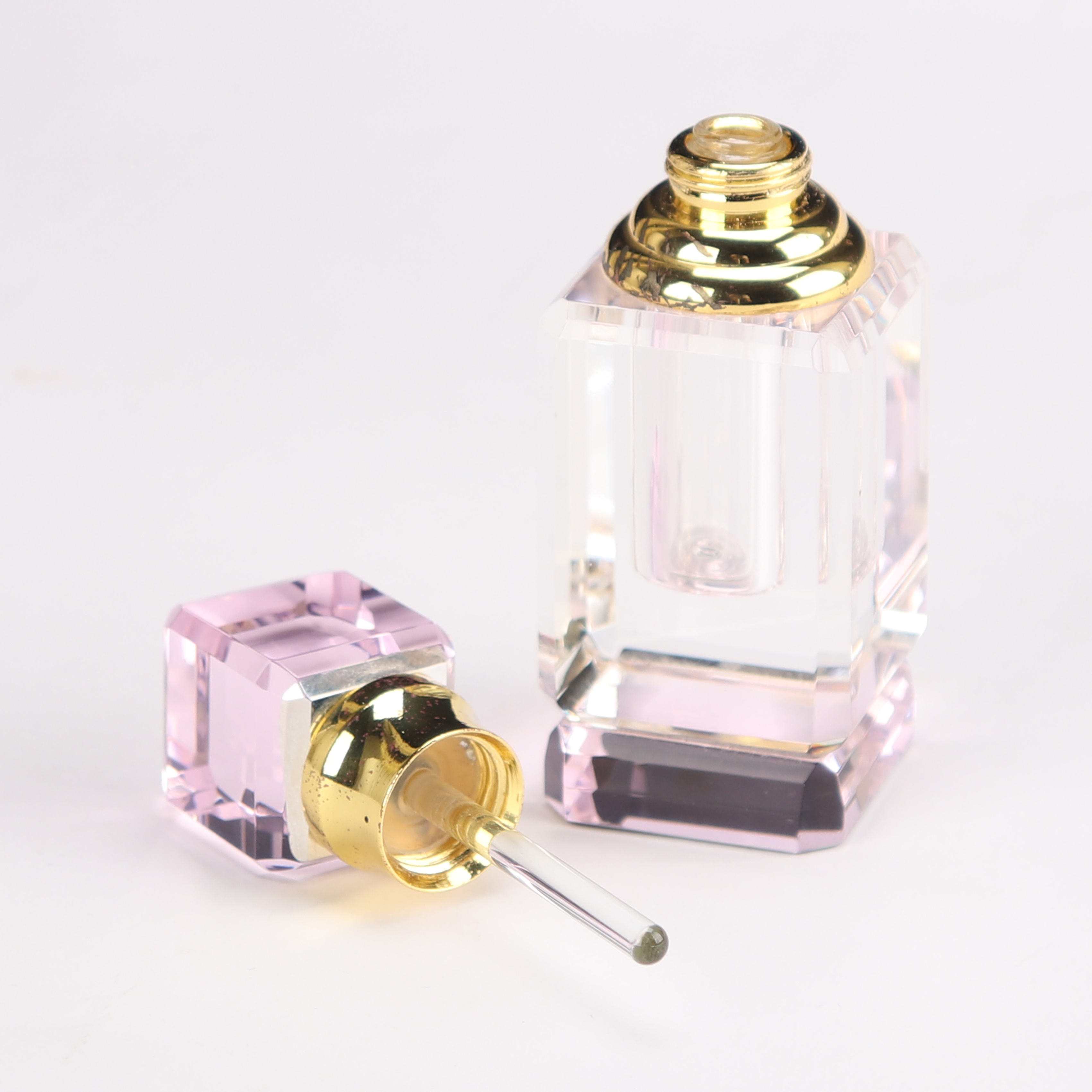 New style luxurious Transparent 3ml K9 Crystal Empty pink  Perfume Bottle Rose Cut Faceted Parfum