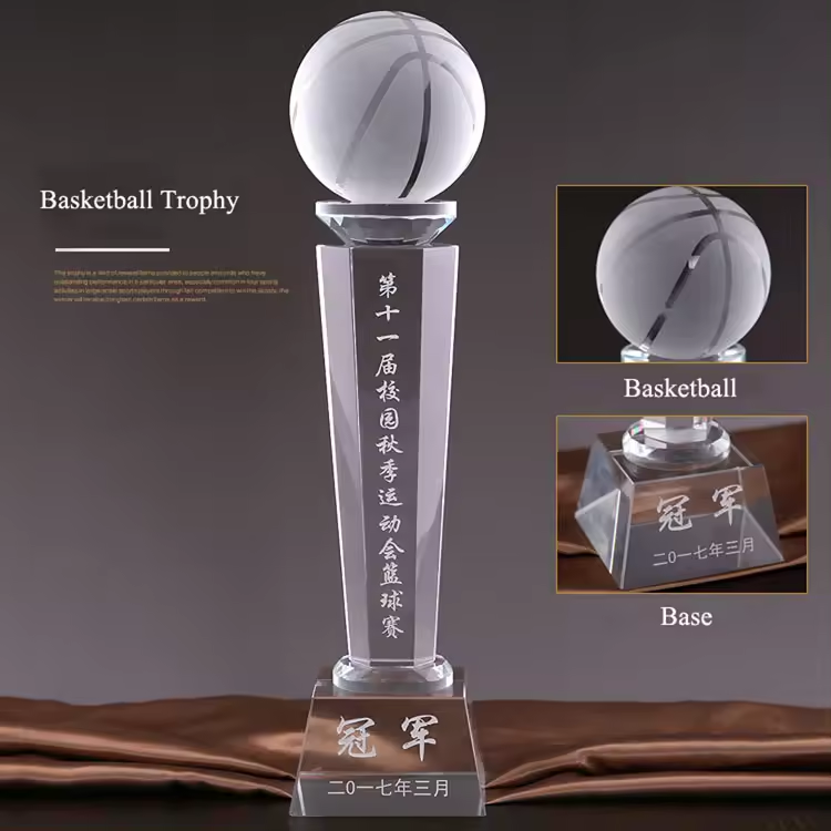 wholesale trophy laser engrave basketball award custom crystal glass trophy