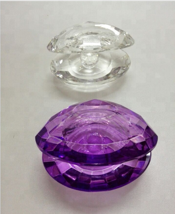 Hot Selling Lovely purple Crystal glass mussel Shell figurines with diamond for wedding favor gift