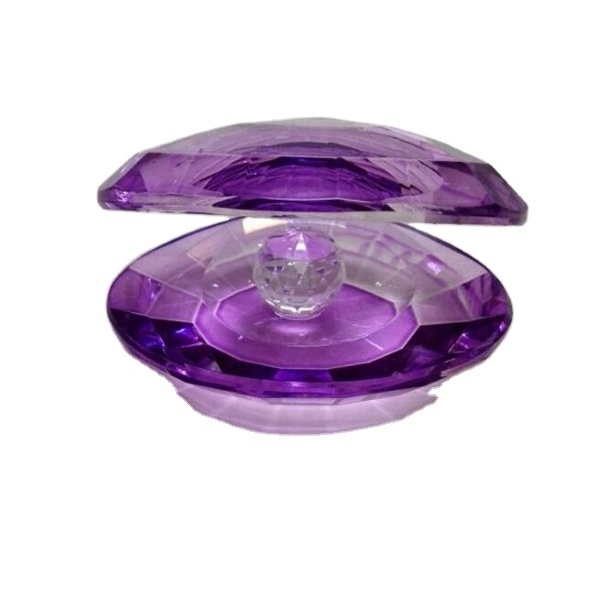 Hot Selling Lovely purple Crystal glass mussel Shell figurines with diamond for wedding favor gift