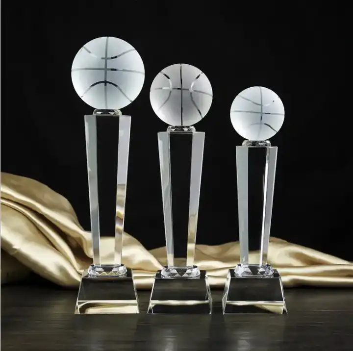 wholesale trophy laser engrave basketball award custom crystal glass trophy