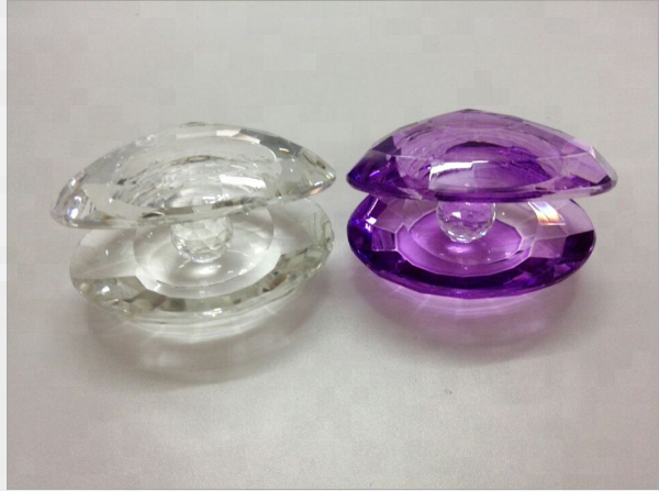 Hot Selling Lovely purple Crystal glass mussel Shell figurines with diamond for wedding favor gift