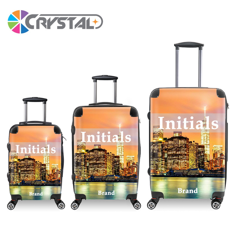 Stock Crystal Brand Transparent Travel Luggage Customized Initial Trolley Luggage Personalized Logo Print Clear ABS PC Luggage