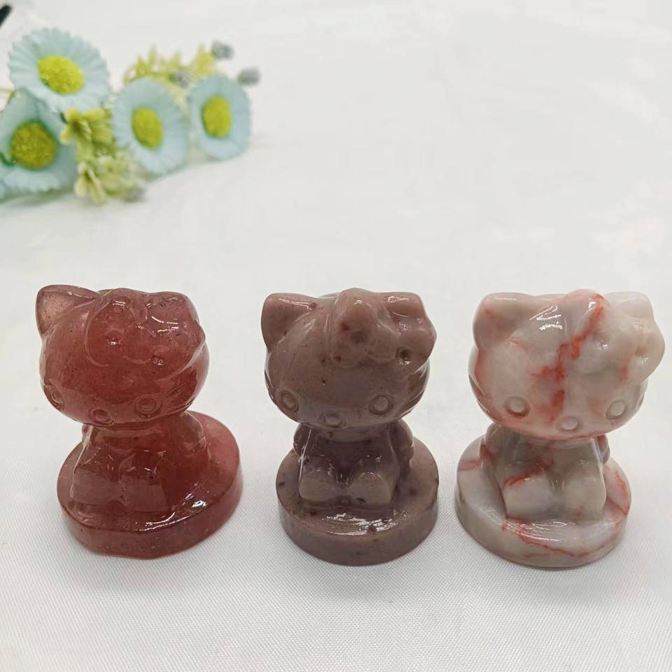 Folk Craft Crystal Hello Kitty Crystal Carving Wholesale Cute Cats Hello Kitty Mini Figures Or Hello Kitty Carving