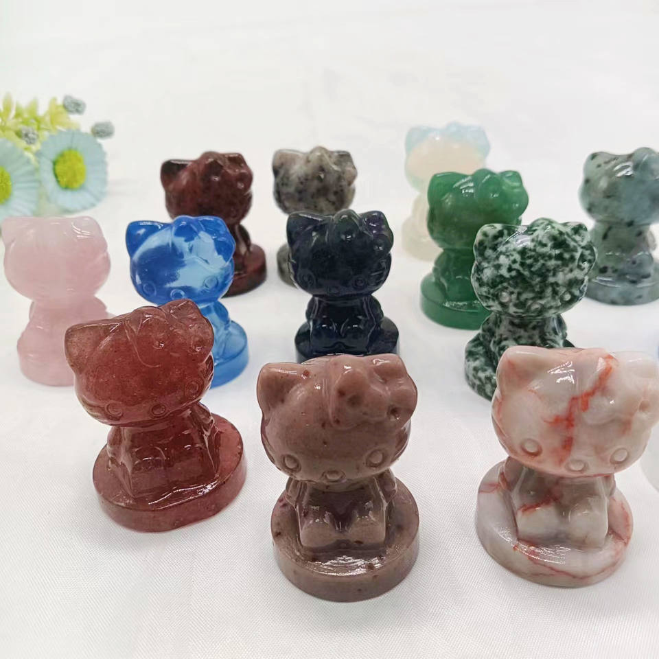 Folk Craft Crystal Hello Kitty Crystal Carving Wholesale Cute Cats Hello Kitty Mini Figures Or Hello Kitty Carving