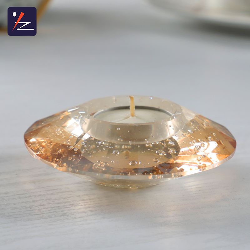 wholesale crystal tea-light glass candlestick custom clear glass crystal circle round candle holder