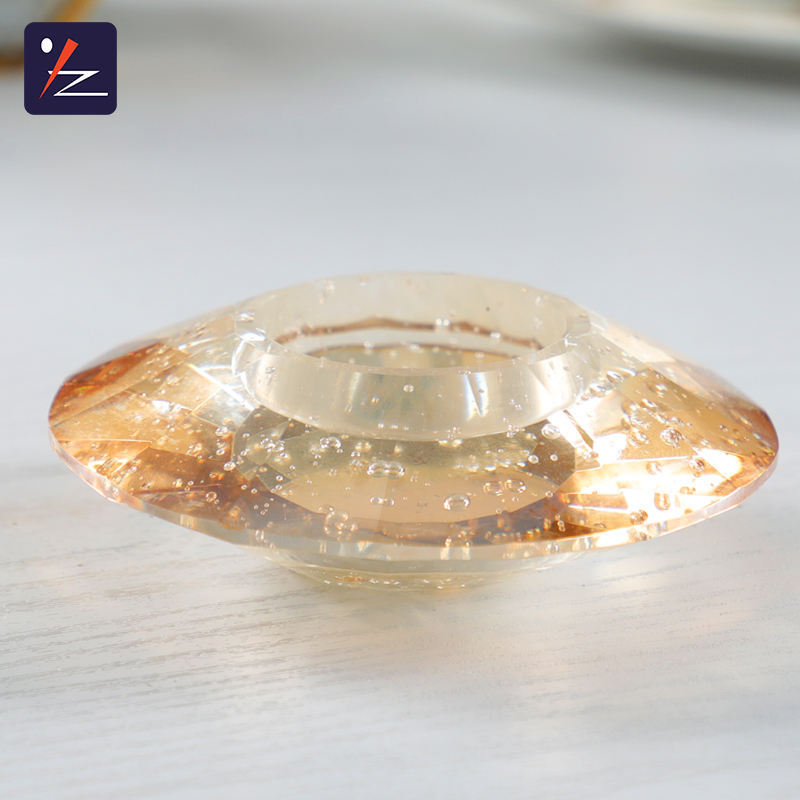 wholesale crystal tea-light glass candlestick custom clear glass crystal circle round candle holder