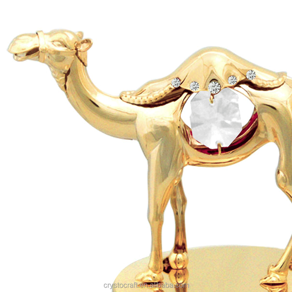 Crystocraft 24k Gold Plated Metal Camel Figurine Decorated with Brilliant Cut Crystals Middle East Arabic Dubai Souvenir